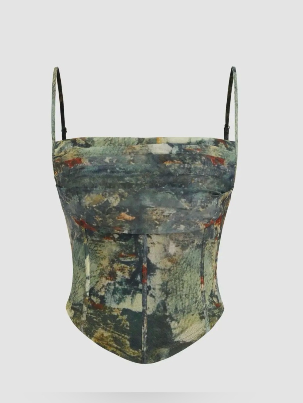 Painterly Abstract Watercolor Mesh Corset Cami